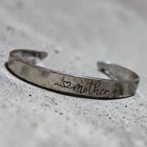 Mother Cuff Bracelet, Adjustable Open Bangle, Silver Tone Mom Bracelet